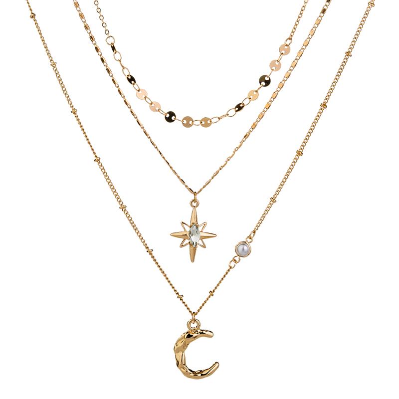 

Pendant Necklaces Christmas Jewelry Ins Versatile Tianmang Star Moon Necklace Trendy Multi-layer Stacked Neckchain Female
