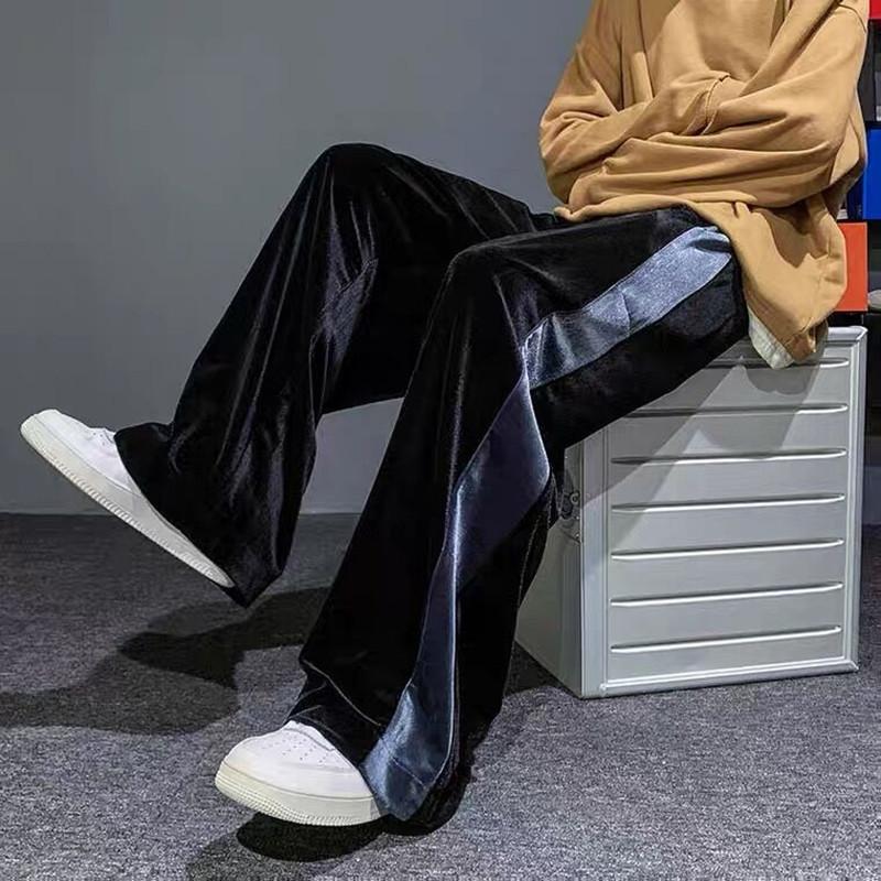 

Men's Pants 2022 Autumn Streetwear Velour Men Korean Fashion Loose Straight Wide Leg Brand Velvet Trousers Plus Size -6XL, Black