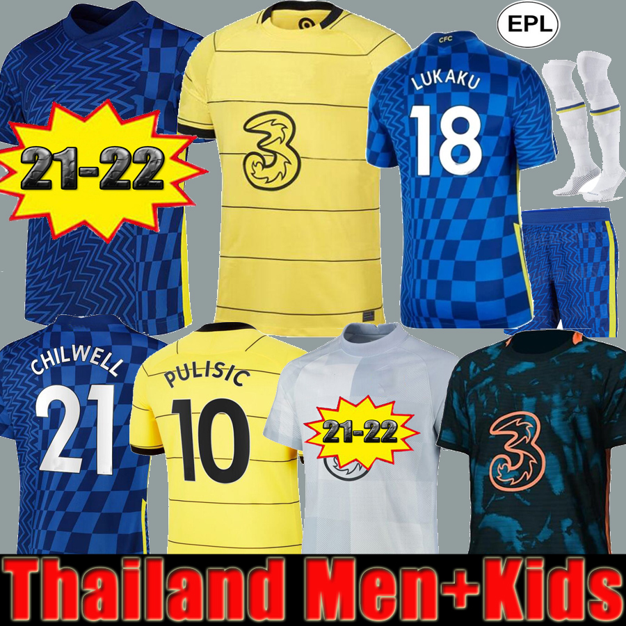 

CFC soccer jersey PULISIC LUKAKU ZIYECH HAVERTZ KANTE WERNER ABRAHAM CHILWELL MOUNT JORGINHO 2021 2022 CHELsea football shirt 21 22 home away thrid men + kids kit, 21 22 home no patch