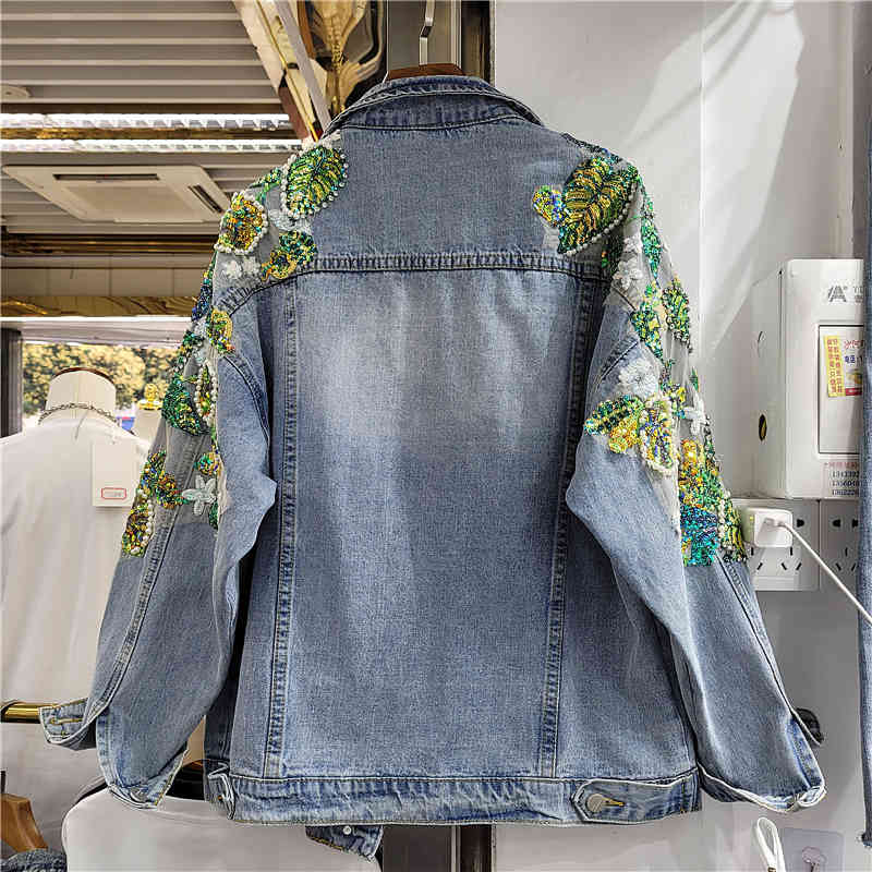 

Women's Jackets Coat jeans loose with pearls and sequins, casual female fashion jacket for outdoor areas, spring I72E, 1# shoe box