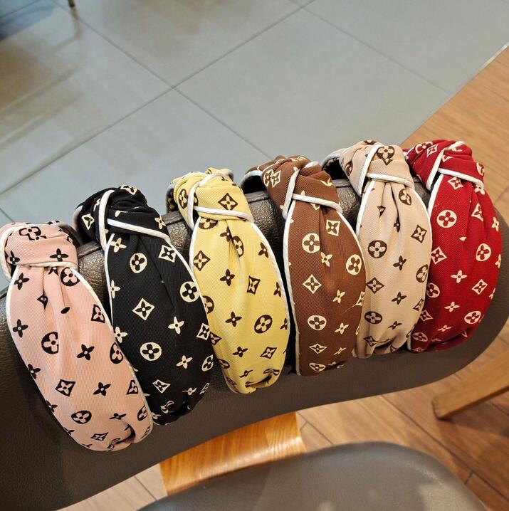 

Classics Letters Prints Cross Knotted Headbands Flowers Pattern Women Cloth Hair Hoop Wide Edge Candy Color Hairbands Accessories, Silver