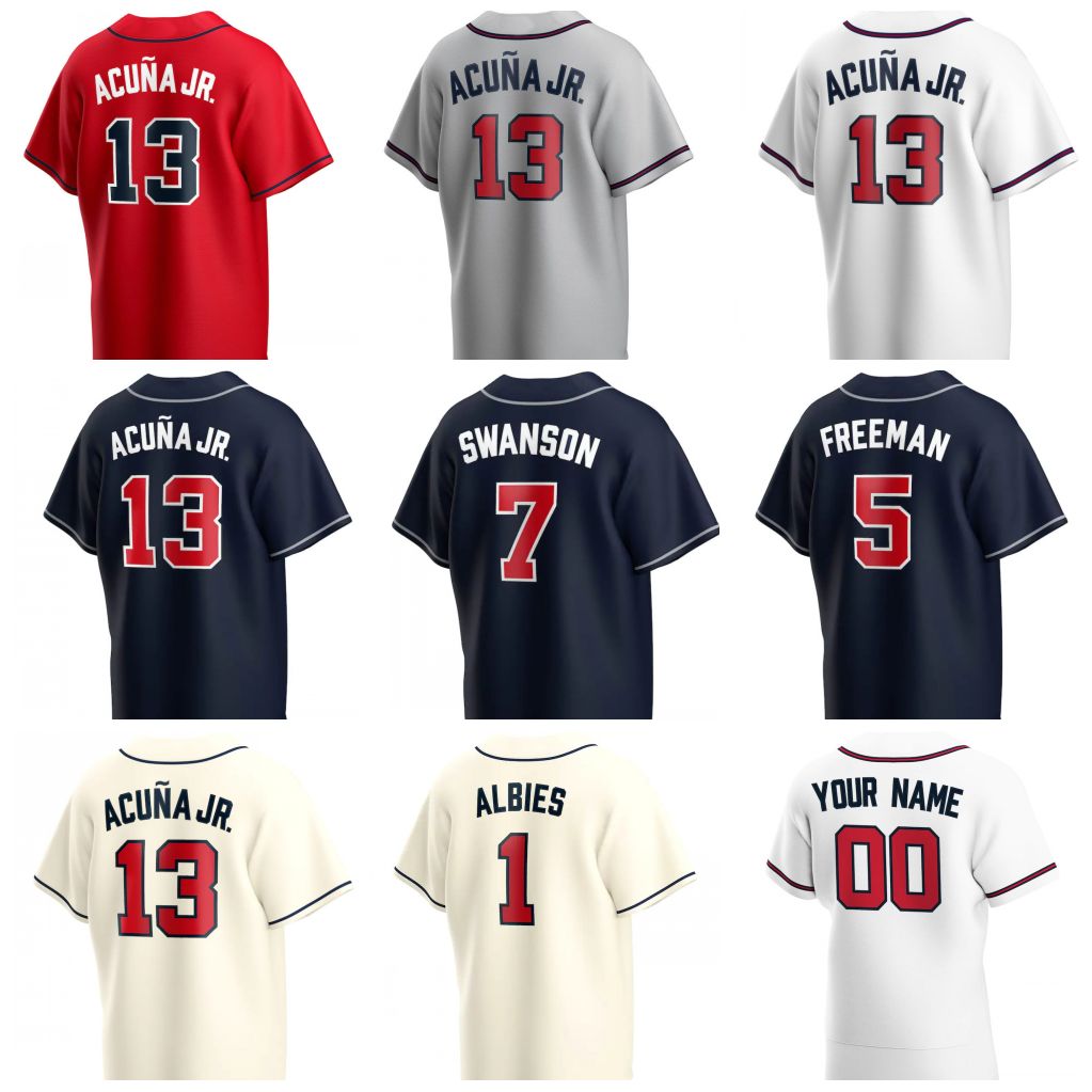 

2021 Marcell Ozuna Jersey 5 Freddie Freeman 7 Dansby Swanson 13 Ronald Acuna Jr. 1 Ozzie Albies Mike Soroka 10 Jones 19 Greene19 Greene 32 H, Blue;black