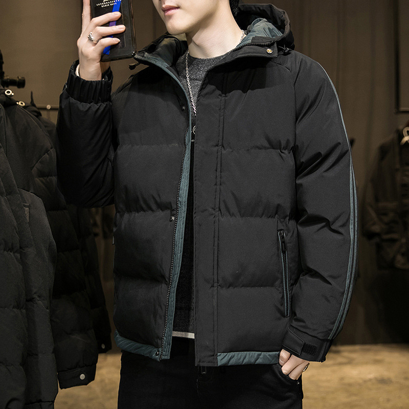 

cotton padded men's thickened loose trend short hooded down cotton casual warm winter et, Black