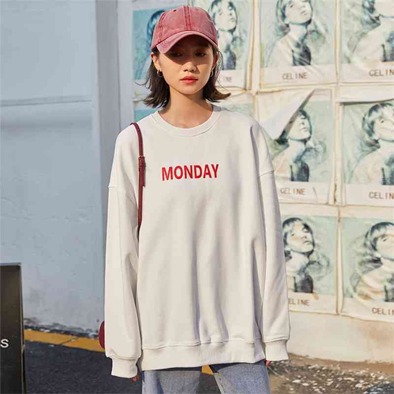 

2021 autumn plush sweater women's round neck ins minority new long sleeve loose top CEC lazy fashion, White