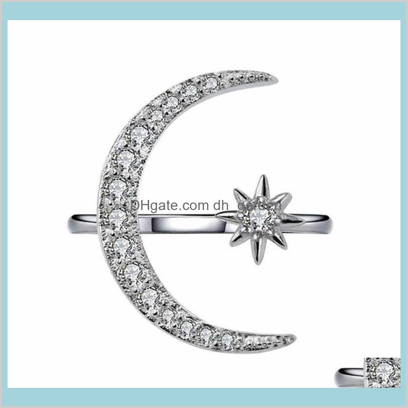

Luxurious Natural Gemstones Moon And Star Adjustable White Glod Filled 925 Sterling Silver Romantic Diamond Jewelry 0Tzcw Band Rings B9Se6