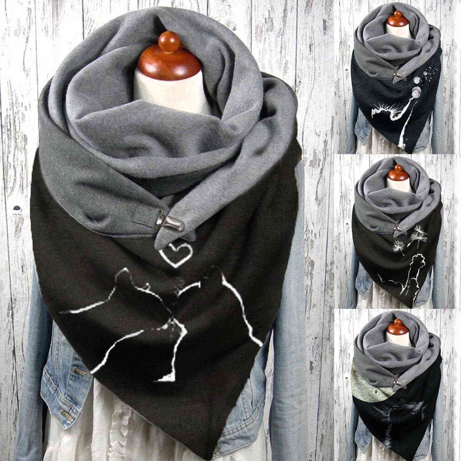 

2020 Fashion Winter Women Scarf Creative Cat Printing Button Soft Wrap Casual Warm Scarves Shawls Scarf Women d6 Y1108