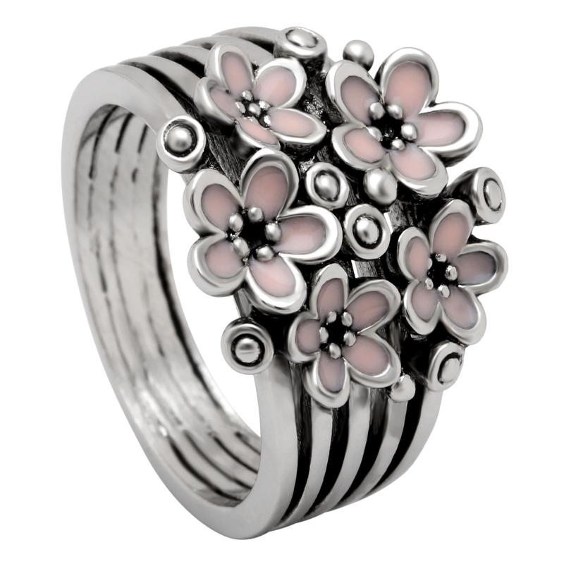 

Cluster Rings Fashion Silver Color Pink Flower Design Ring With Austrian Cubic Zirconia Birthday Stones For Women