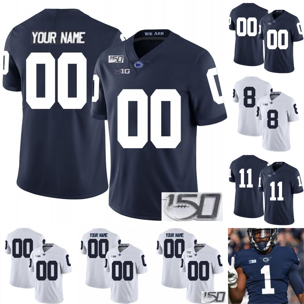 

Penn State Nittany Football Jersey Sean Clifford Jahan Dotson Devyn Ford Pat Freiermuth Lamont Wade Brandon Smith Adisa Isaac Shaka Toney, White no name with 150th patch