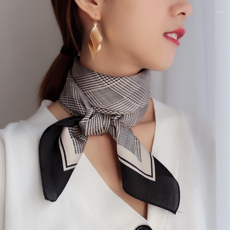 

Scarves 2021 Small Square Luxury Silk Scarf Lady Hair Bag Foulard Women Neck Kerchief Fashion Print Satin Female Bandana, Blue;gray