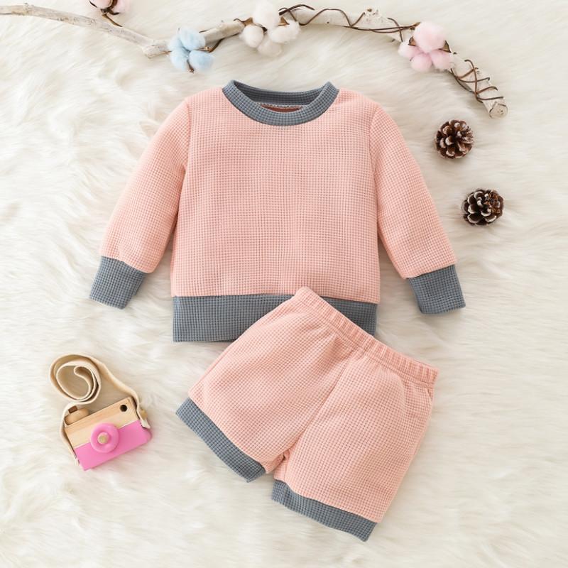 

Clothing Sets Kids Toddler Girl Clothes Set Born Baby Girls Color-blocking Round Neck Long-sleeved Tops And Elastic Shorts, White