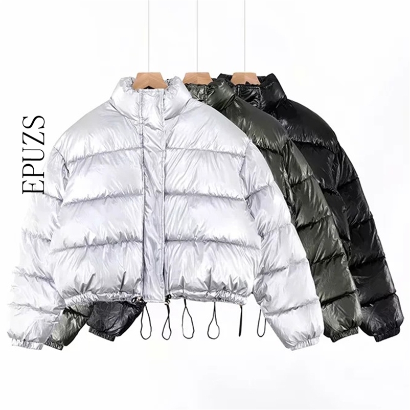 

Winter Fashion Slim Thick Warm Jacket Coat Casual Loose Long Sleeve Drawstring Famale Outerwear Chic Top 210521, Silver