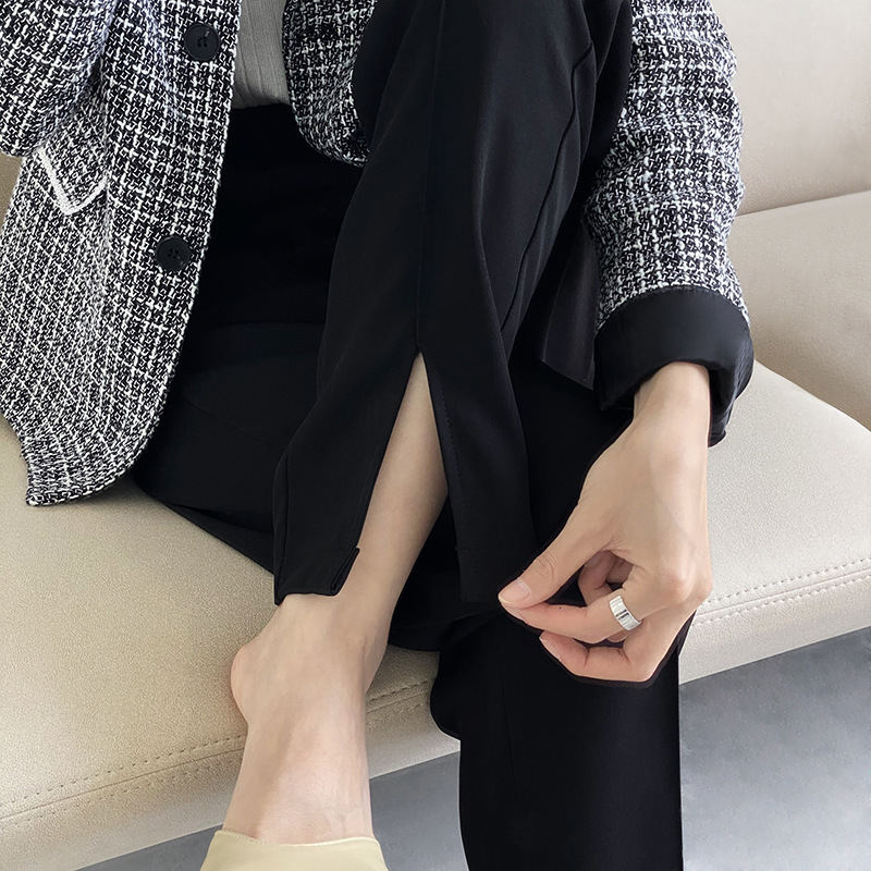 

Women's Pants & Capris 2021 spring forked-legged woman's trousers waist high fall loose feeling casual drag suit in straight long, Black