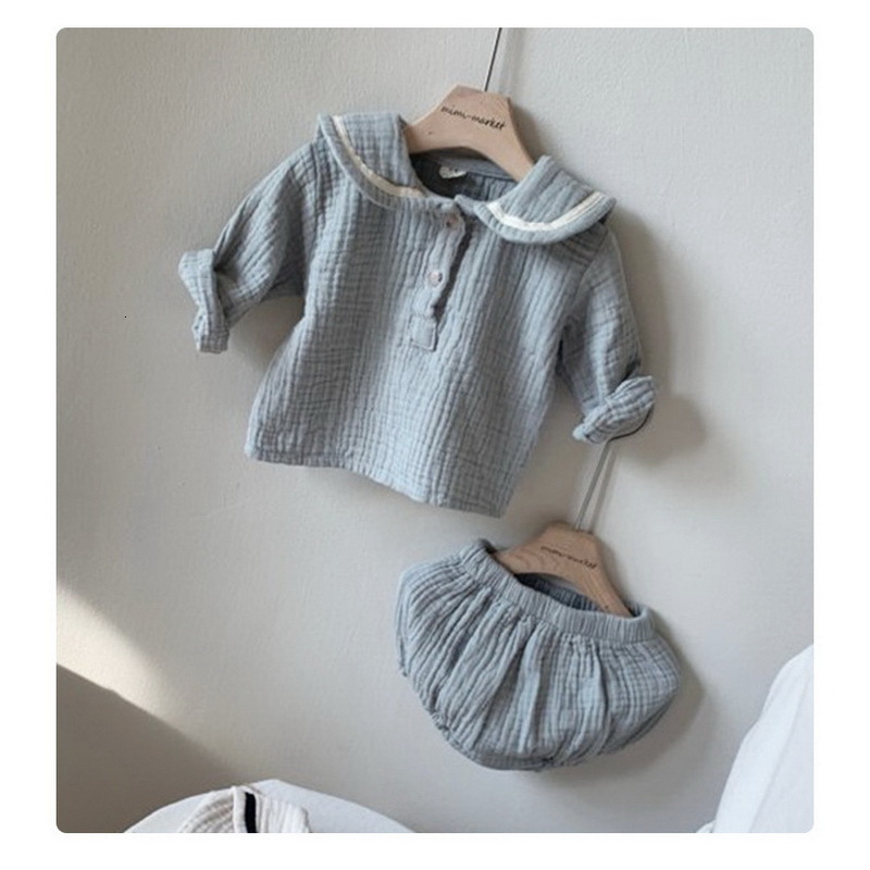 

Clothing Sets Spring Baby Girls 2-pcs Solid Color Peter Pan Collar Top + Shorts Children Fashion Clothes E015 CIKO, Blue