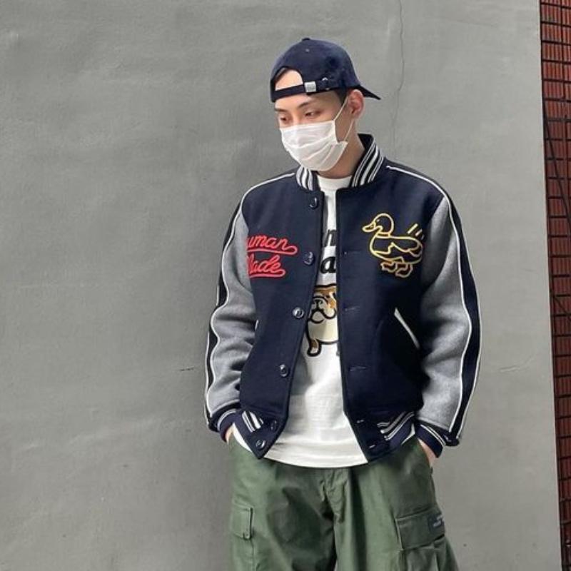 

Men's Jackets Human Made Jacket Japanese Oversized Stitching Duck Embroidery Love Men Women 1:1 High Quality Baseball Coat, Black;brown