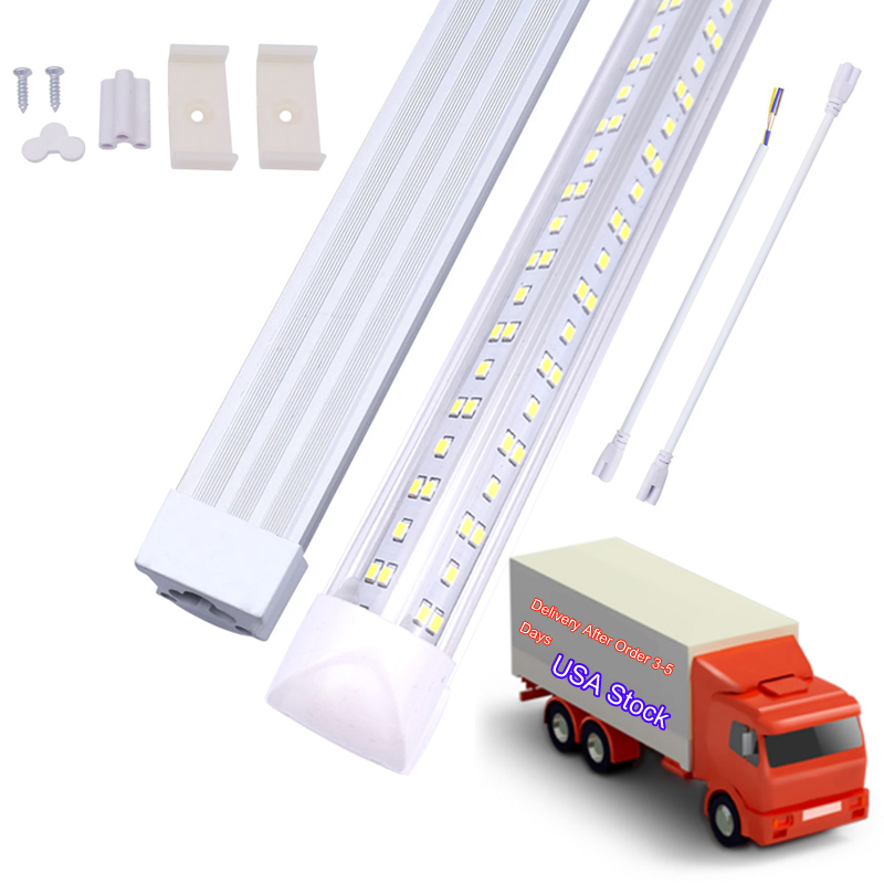 

25PCS 8Ft LED Shop Light Fixture,144W 14400lm Tube T8 , Clear Lens Cover, Double Side 4 rows V Shape Integrated Bulb Lamp,LED Cooler Door Lights