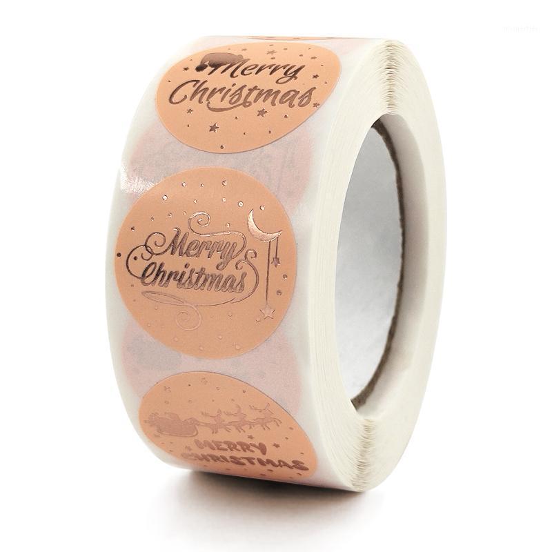 

Gift Wrap Rose Gold Merry Christmas Stickers Scrapbook 1inch 500pcs Sealing Label For Party DIY Packaging Stationery