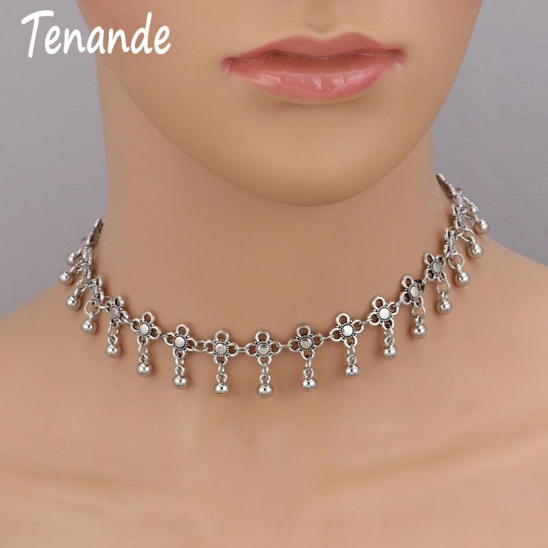 

Tenande Vintage Bohemian Tattoo Clavicle Chain Beads Flowers Tassel Necklaces & Pendants for Women Charm Jewelry Gifts