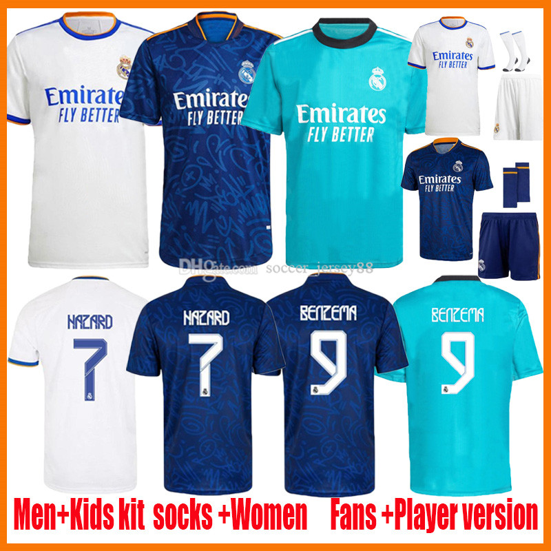 

21 22 REAL MADRID soccer jerseys Fans player version 2021 2022 football shirts ALABA HAZARD jersey MBAPPE BENZEMA ASENSIO MODRIC MARCELO camiseta Men kids kits, Kids away kit