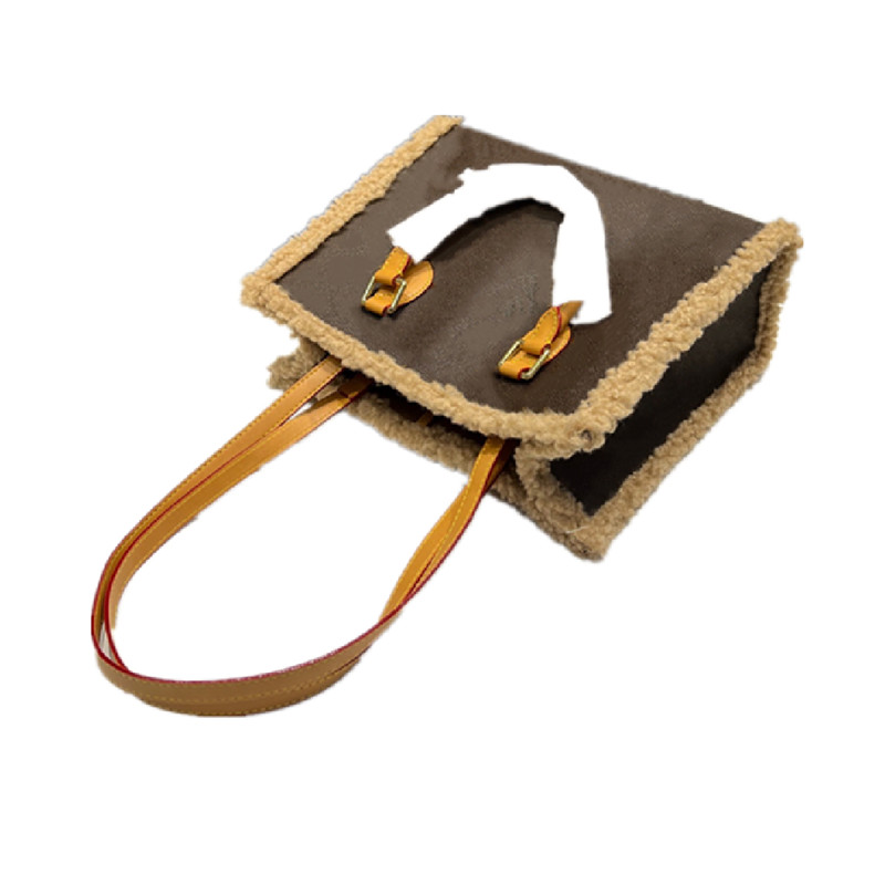 

luxury women furry shopping bags fashion fur shoulder bag winter warm lady floral purses handbags large capacity totes handbag with printed letters high quality, Options