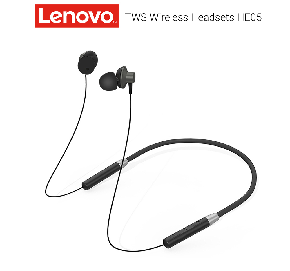 Original Lenovo Wireless Headsets Earphones HE05 Sport Earphone Magnetic Hanging Bluetooth 5.0 Call noise reduction 8 Hours Music Control-image-686544833