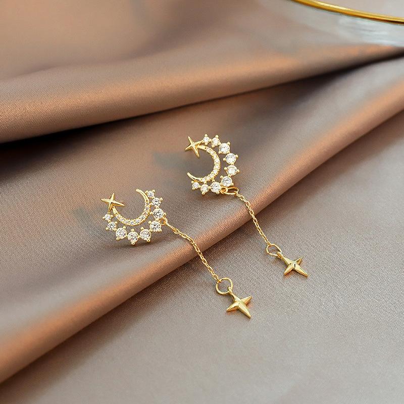 

Luxury Bright Golden Moon Earrings Long Fashion Rhinestone Cross Drop For Women 2021 Jewelry Accessories Dangle & Chandelier