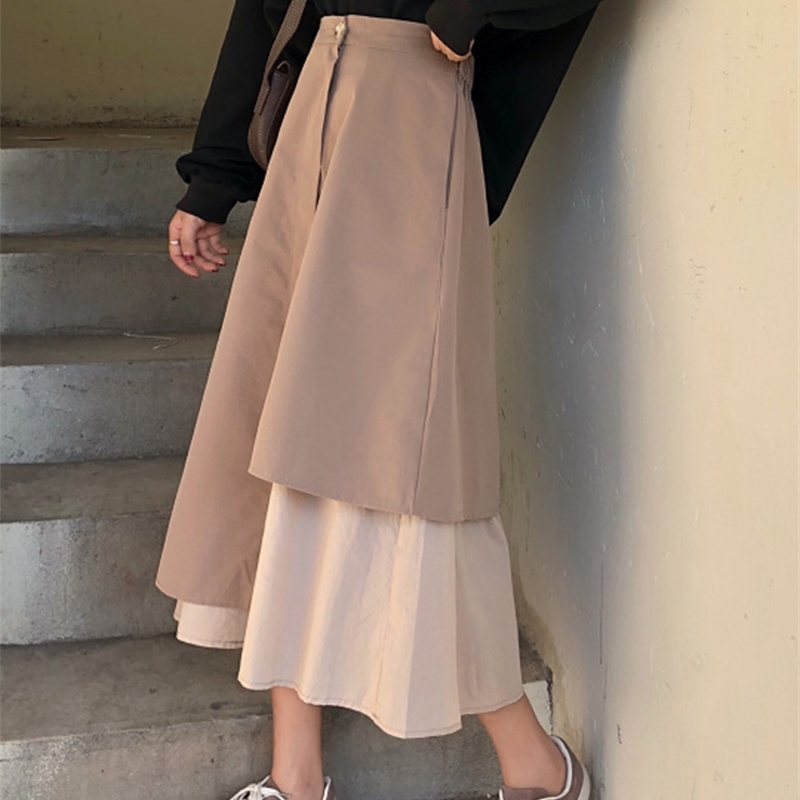 

WERUERUYU Summer High Waist Irregular Skirt Women Solid Bow tie Belt Split s Lady Casual Large Size long 210608, Photo color