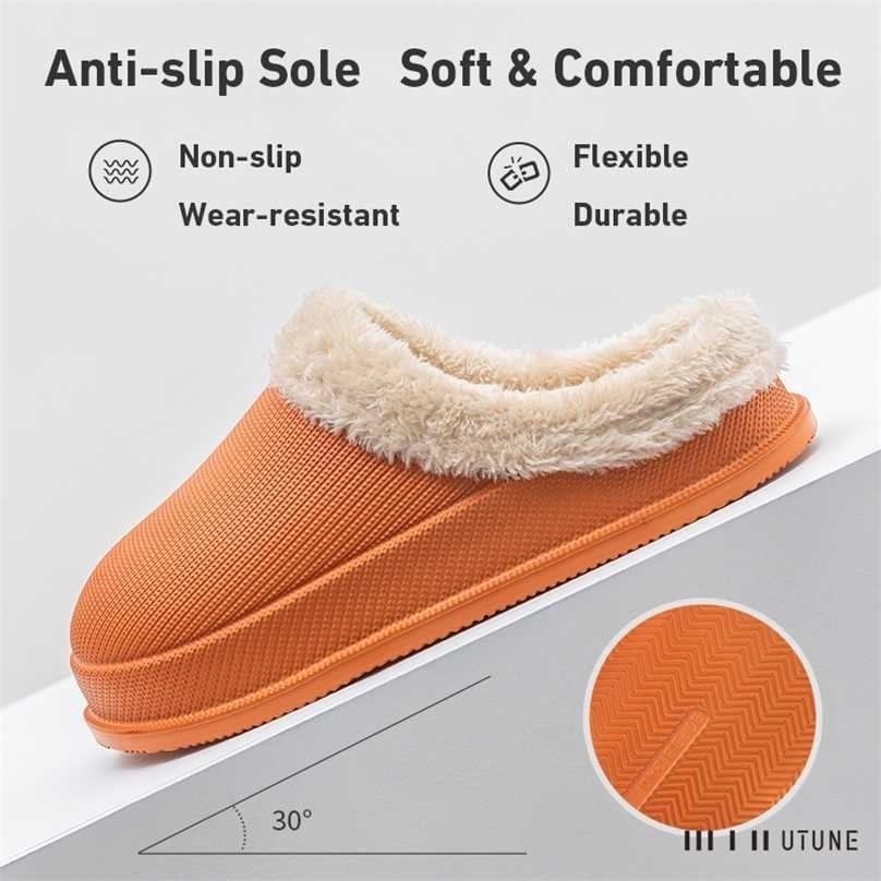

UTUNE Waterproof Shoes Winter Women Slippers Indoor Warm Thick Sole Men House with Burrs EVA Anti-slip Outside 211110, Wine red