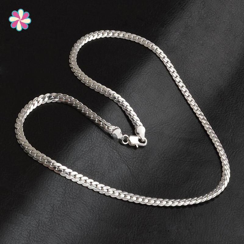 

Chains Men's Necklace Jewelry 5MM Silver Plated Full Side Chain Choker W118