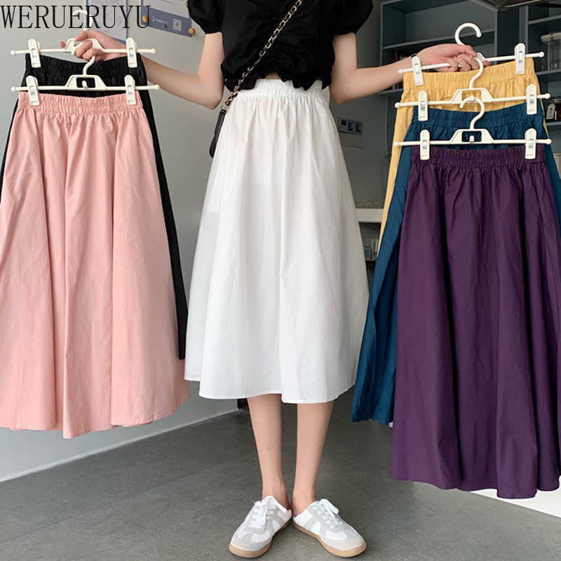 

WERUERUYU High Waist Women Skirt Casual Vintage Pleated Midi Skirts Lady 6 Colors Fashion Simple 210608, Photo color