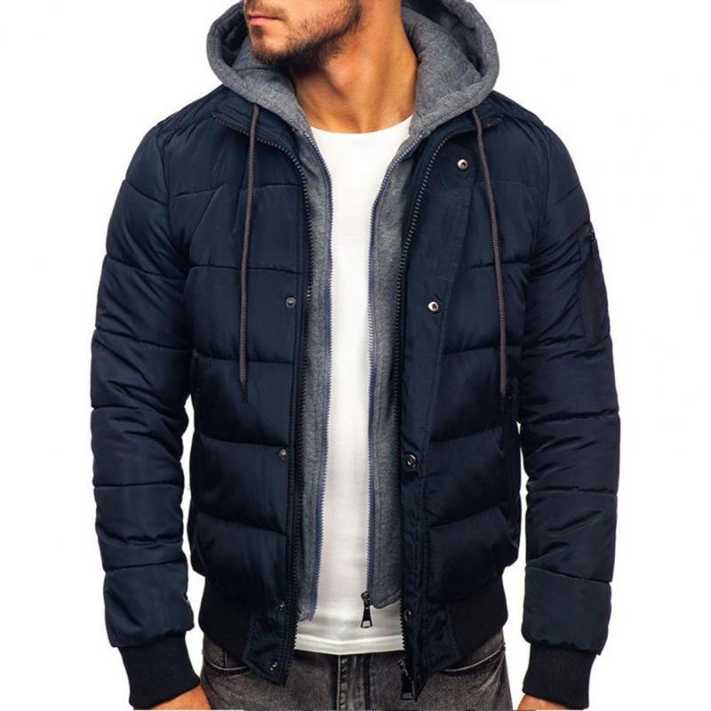 

Men's Jackets Winter Down Coat Contrast Colors Fake Two-piece Padded Highly Warm Hooded Windproof Men Jacket Overcoat, Black;brown