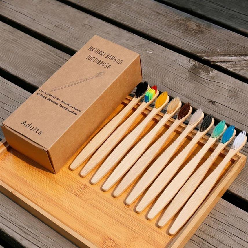 

10Pcs Bamboo Toothbrush Eco-Friendly Product Vegan Tooth Brush Rainbow Black Wooden Soft Fibre Adults Travel Set a10
