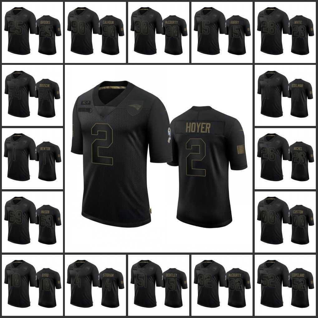 

New EnglandPatriotsMen #1 Cam Newton 4 Jarrett Stidham 2 Brian Hoyer 11 Julian Edelman Custom Women Youth Black Salute to Service Limited