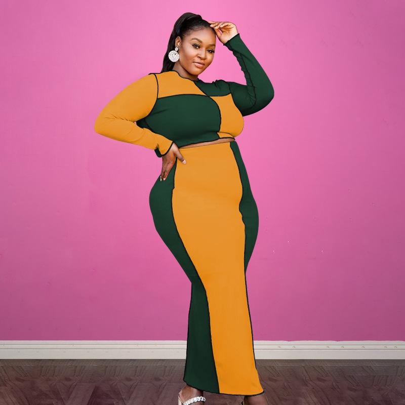 

Plus Size Tracksuits Perl Patchwork Matching Set Top+skirt Suit Full Sleeve Curved Two Pieces Outfit Women's Clothing Street Wear 4XL 5XL, Black