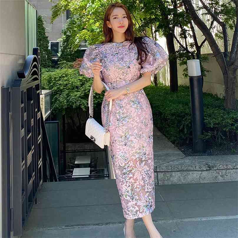 

Print tight Dress korean ladies Summer Pink lace hollow out Cabaret Party Bodycon Dresses for women 210602