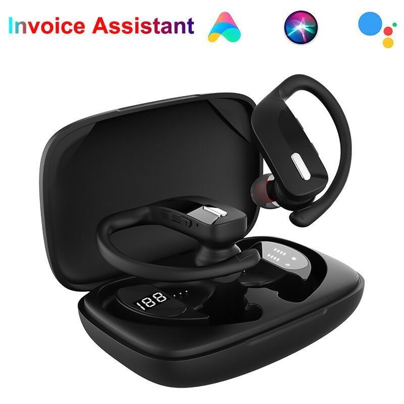 

cell phone earphones eshowee t17 5.0 wireless stereo noise reduction earbuds sports earhook led power display