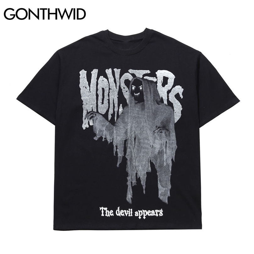 

Oversized Tshirts Streetwear Hip Hop Graffiti Devil Print Punk Rock Gothic Tee Shirts Harajuku Casual Short Sleeve Tops 210602, Black