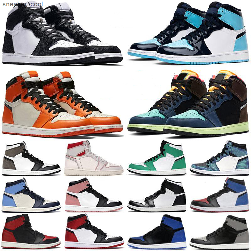 

New men basketball shoes 1s high OG 1 Volt Gold Chicago Obsidian Bred Dark Mocha Hyper Royal Rust Pink mens women trainers sneakers, Black