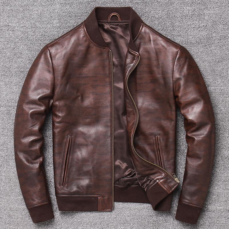 

Men's Leather & Faux Genuine Men Military Jackets Sheepskin Lining Jacket 2021, Brownish red