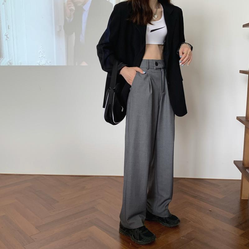 

Women' Pants & Capris High Waist Straight Wide Leg 2021 Spring Summer Loose Korean Style Vintage Suit Casual Baggy Trousers Women, Black