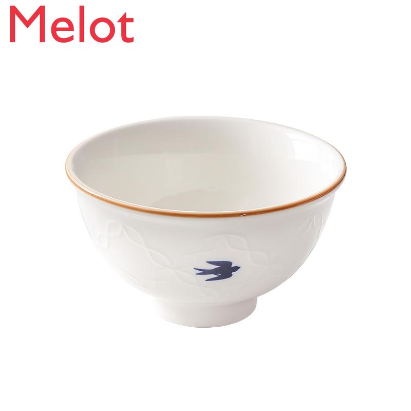 

Hand-Painted Embossed Elegant Retro Swallow Bowl Household Ceramic Tableware Personalized Creative Salad Bowls