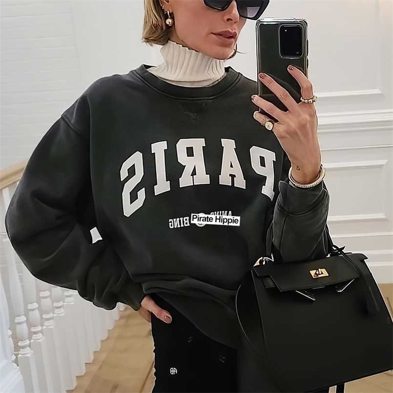 Pirate Hippie Washed Black Graphic Sweatshirts Woman Autumn Cotton Classic Pullover Casual Vintage City Letter Faded Hoodies Top 211206