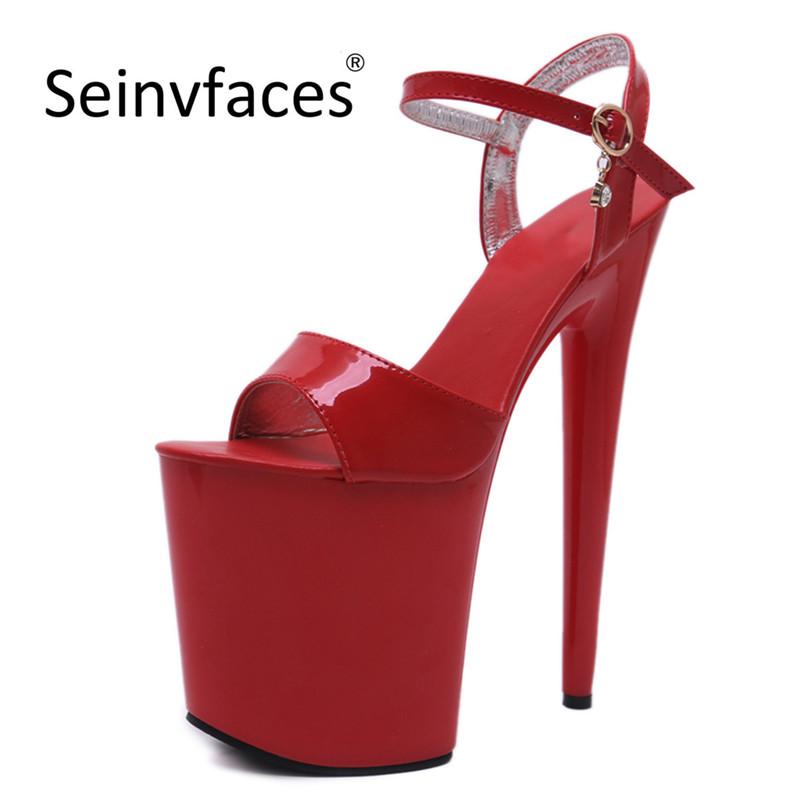 

Female Ladies Summer Sexy White Black Red Catwalk Model Pole Dance On The Super Platform 20 Cm Extreme Thin High Heels Sandals 4