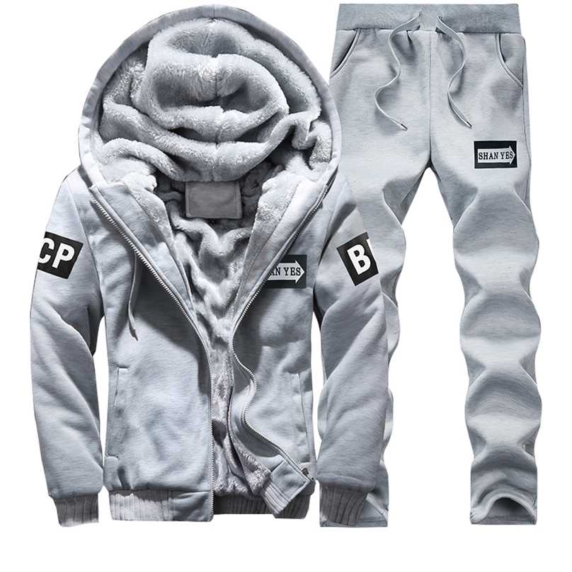 

Tracksuit Winter Two Pieces Sets Fleece Thick Hooded Zipper Jacket + Pants Warm 2 PCS Sporting Suit Sportswears -4XL Casual Men 211109, Short