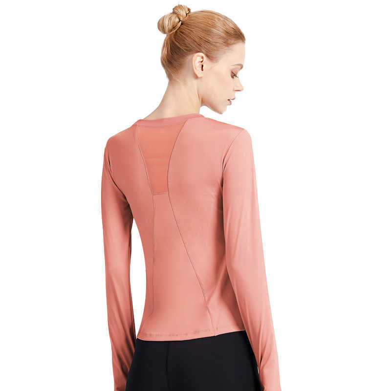 

Sports long sleeve t-shirt yoga outfits female mesh back Fitness suit slim round neck quick dry running hook finger top breathable, Black
