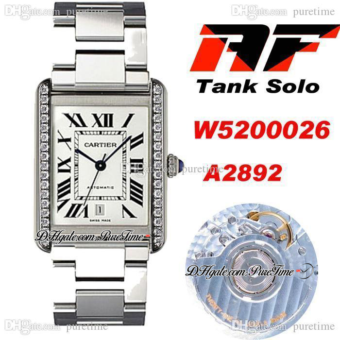 

AF Solo W5200028 A2892 Automatic Extra Large Mens Watch Diamonds Bezel White Dial Black Roma Blue Hands Stainless Steel Bracelet Super Editi, Slivery;brown