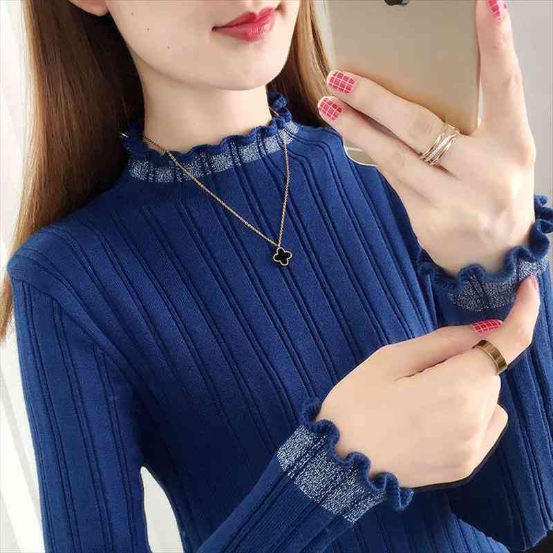 

womens knitted bottoming shirt autumn and winter long-sleeved half-neck turtleneck sweater fashion korean slim, White;black