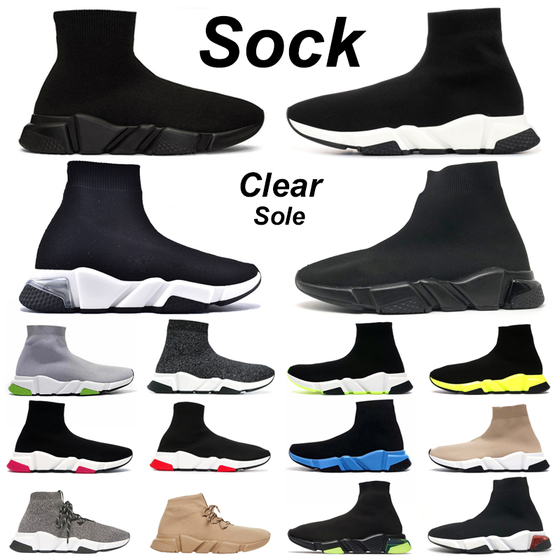 

sock shoes men women Graffiti chaussette triple black white clear sole beige red pink Blue Glitter Volt fashion outdoor tennis shoe platform