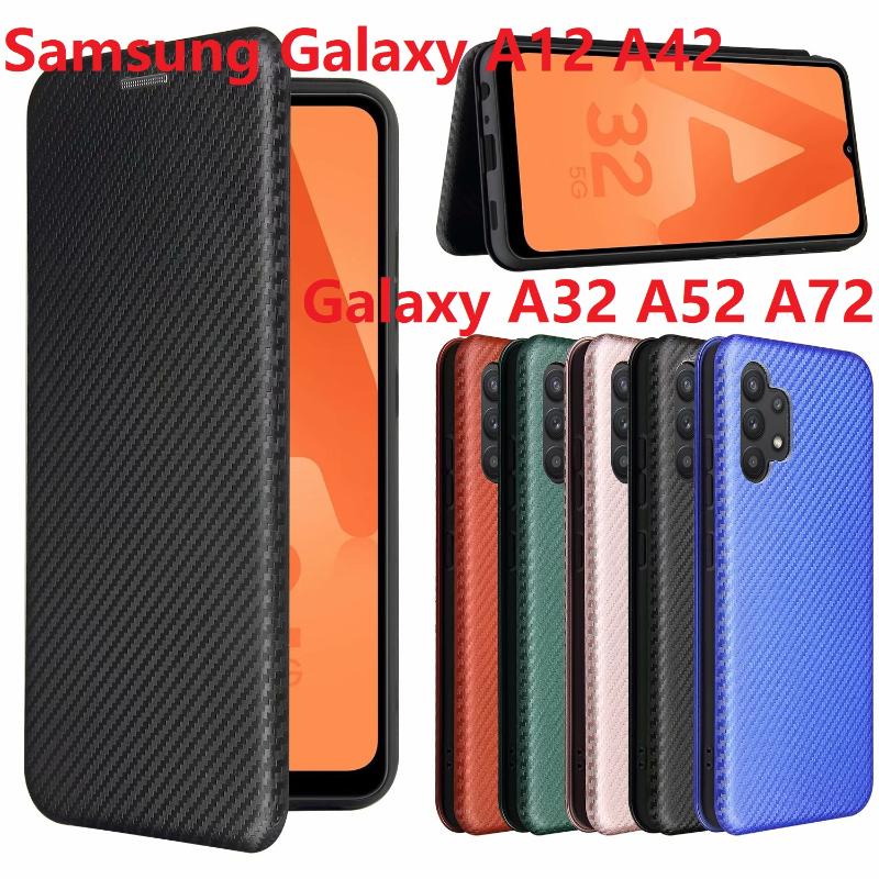

Cell Phone Pouches Carbon Fiber For Samsung Galaxy A32 A12 A42 A52 A72 Case Magnetic Book Stand Flip Card Protective Wallet Leather Cover