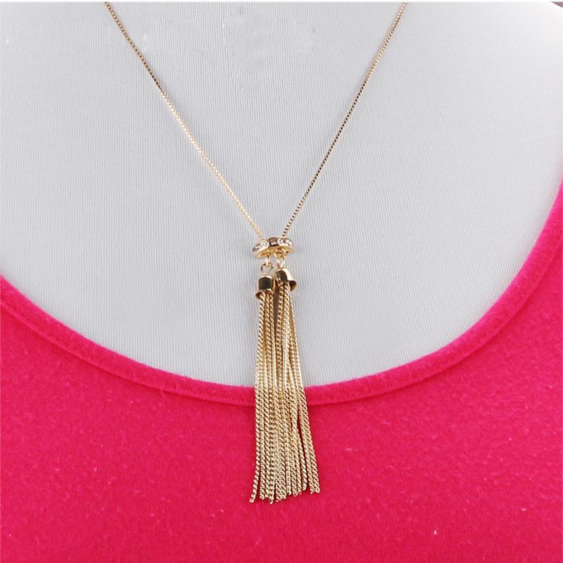 

Pendant Necklaces Fashion Women Golden Rhinestone Copper Long Tassels Metal Pendants Necklace Neck Chains Clavicle Chokers Sweater Jewelry