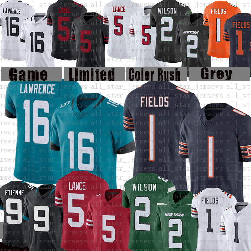 

Justin Fields 1 Trevor Lawrence 2 Zach Wilson Trey Lance Football Jersey Travis Etienne Chicago Bear Jacksonville Jaguar San New Francisco 49ers York Jet, Please buy 10 piece - if only need logos